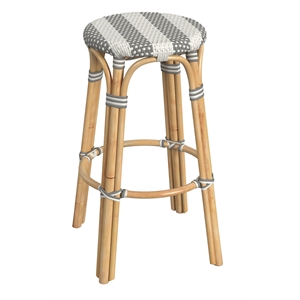 Beaumont Lane Coastal Round Rattan 30&quot Bar Stool - Gray & White Stripe