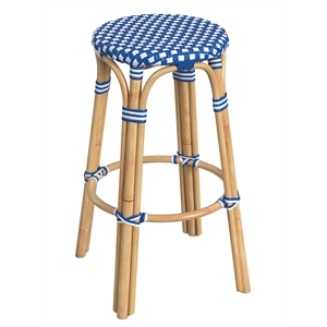 Beaumont Lane Coastal Round Rattan 30&quot Bar Stool - Blue And White Dot