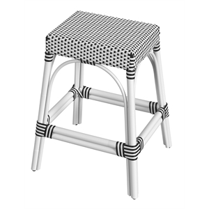 Beaumont Lane Coastal Rattan 24.5&quot Counter Stool - White & Black Dot
