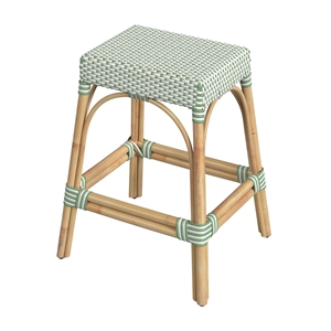 Beaumont Lane Coastal Rattan 24.5&quot Counter Stool - White And Green Dot
