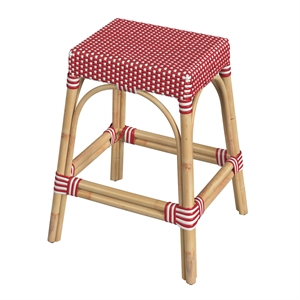 Beaumont Lane Coastal Rattan 24.5&quot Counter Stool - Red & White Dot