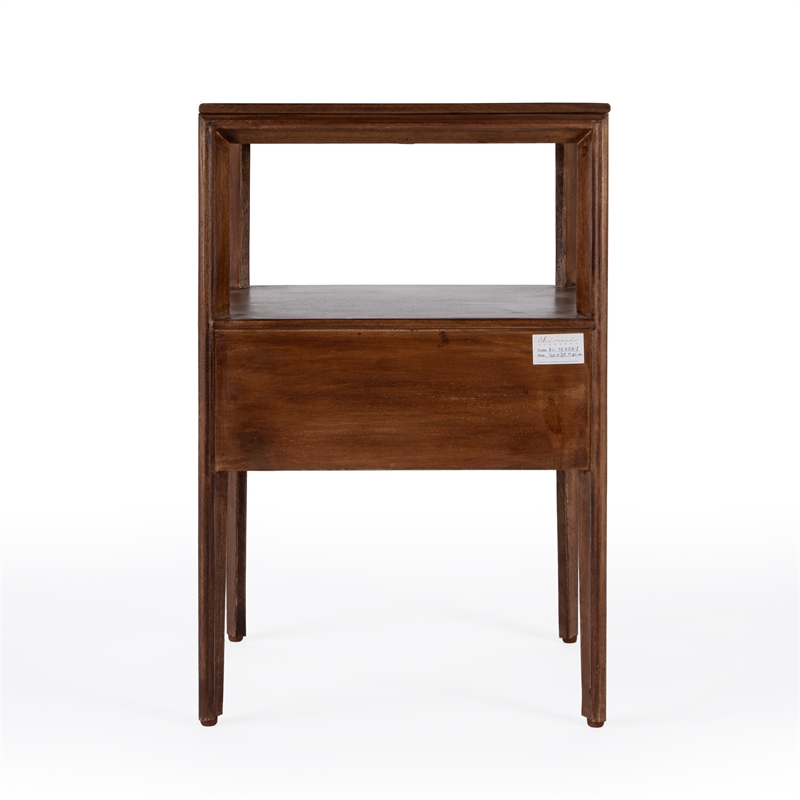 Beaumont Lane Mid-Century Brown Wood 1 Drawer Cane Nightstand