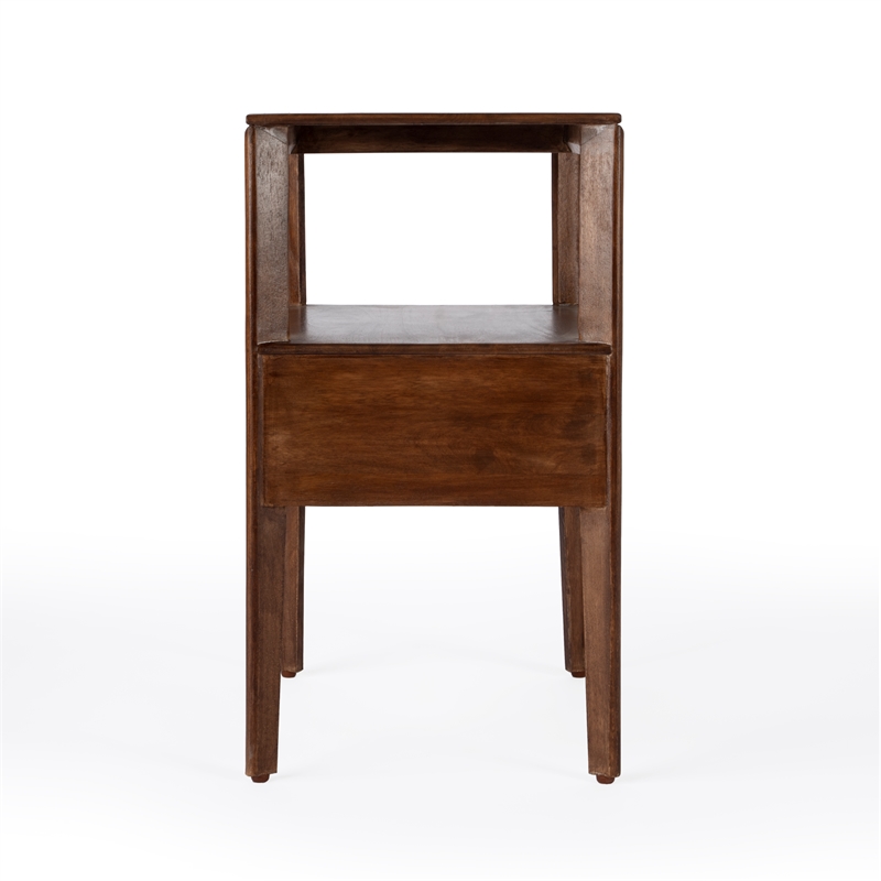 Beaumont Lane Mid-Century Brown Wood 1 Drawer Cane Nightstand