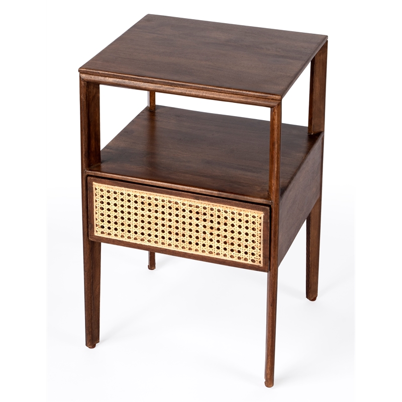 Beaumont Lane Mid-Century Brown Wood 1 Drawer Cane Nightstand