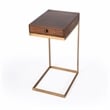 Beaumont Lane Mid-Century 1 Drawer Walnut And Gold Iron C Shaped End Table