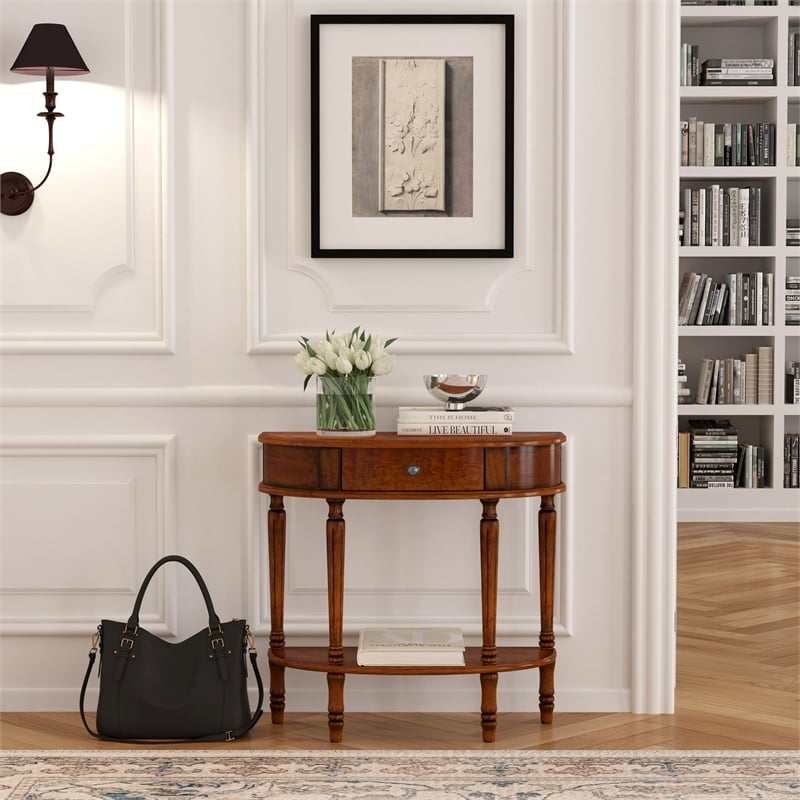 Beaumont Lane Traditional Wood Demilune Console Table - Antique Cherry