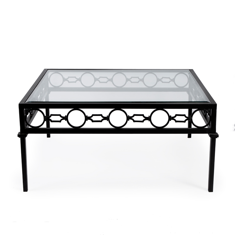 Beaumont Lane Transitional Iron Square Outdoor Patio Coffee Table In Black