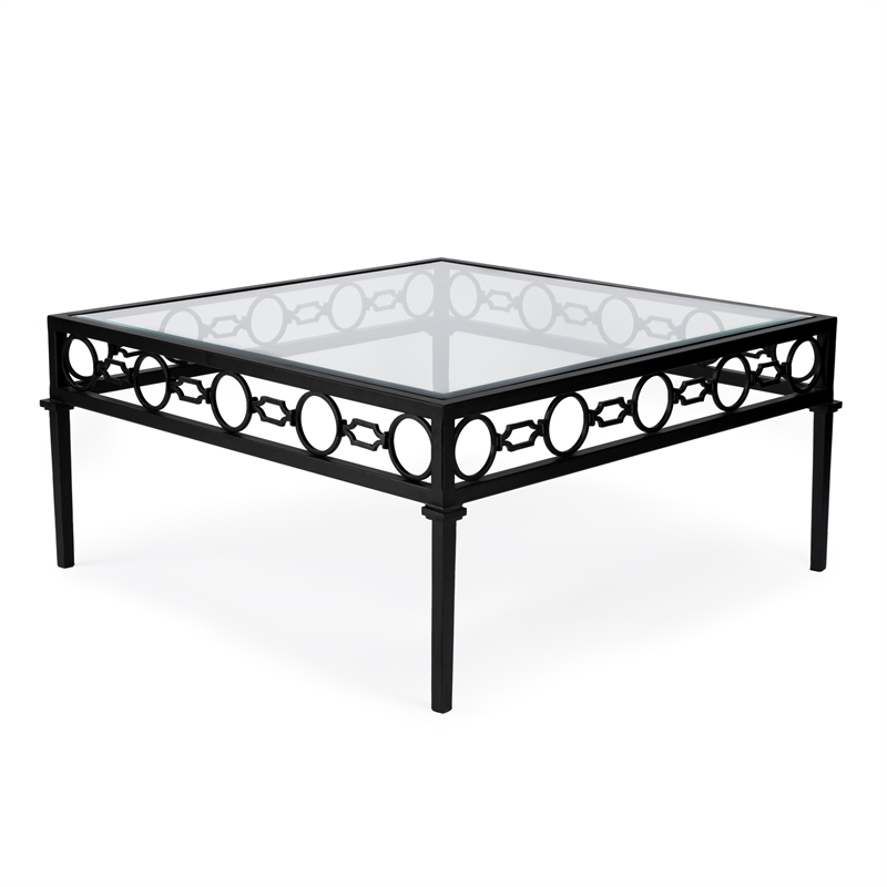 Beaumont Lane Transitional Iron Square Outdoor Patio Coffee Table In Black