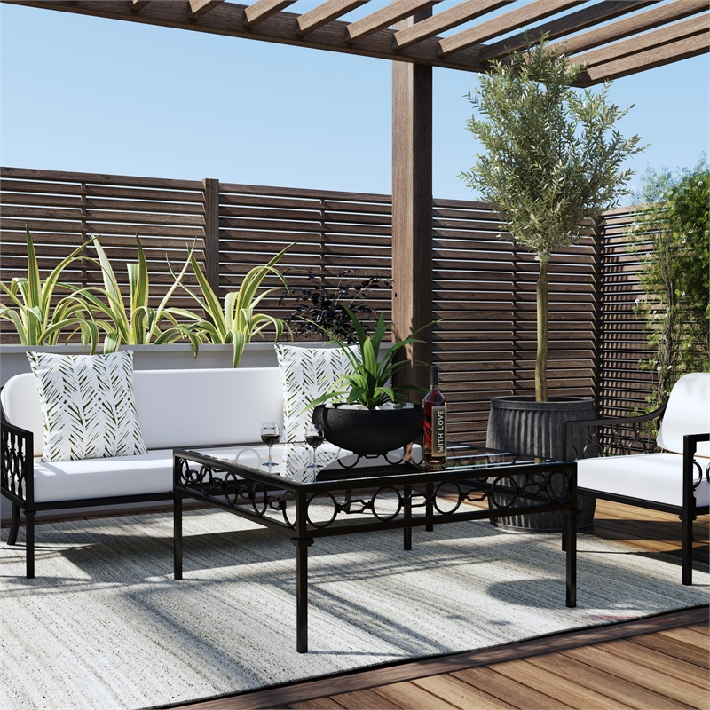 Beaumont Lane Transitional Iron Square Outdoor Patio Coffee Table In Black