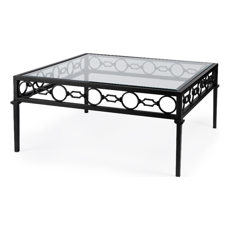 Beaumont Lane Transitional Iron Square Outdoor Patio Coffee Table In Black