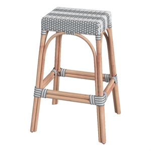 Beaumont Lane Coastal Rectangular Rattan 30&quot Bar Stool in Gray & White