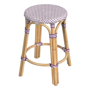 Beaumont Lane Coastal Rattan Round 24&quot Counter Stool in White And Purple