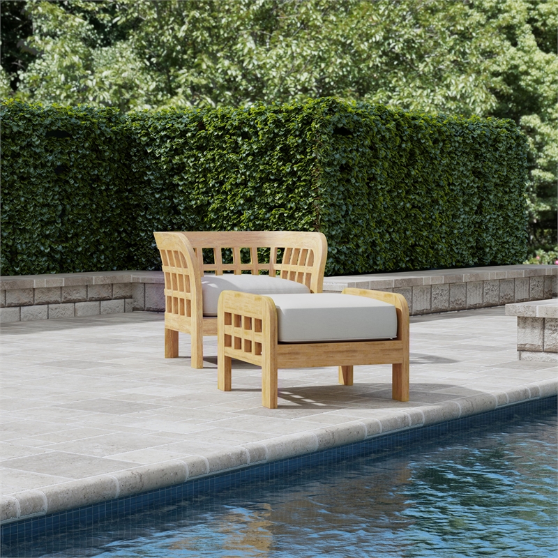 Beaumont Lane Traditional Teak Wood Outdoor Ottoman in Natural