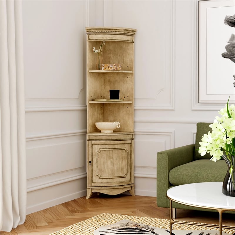 Beaumont Lane Traditional Dowling 1 Door Corner Cabinet in Antique Beige