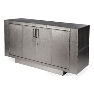 Beaumont Lane Modern Silver Leather 70.5&quot Buffet Sideboard in Silver
