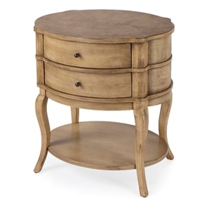 Beaumont Lane Transitional Oval 2-Drawer Side Table in Antique Beige