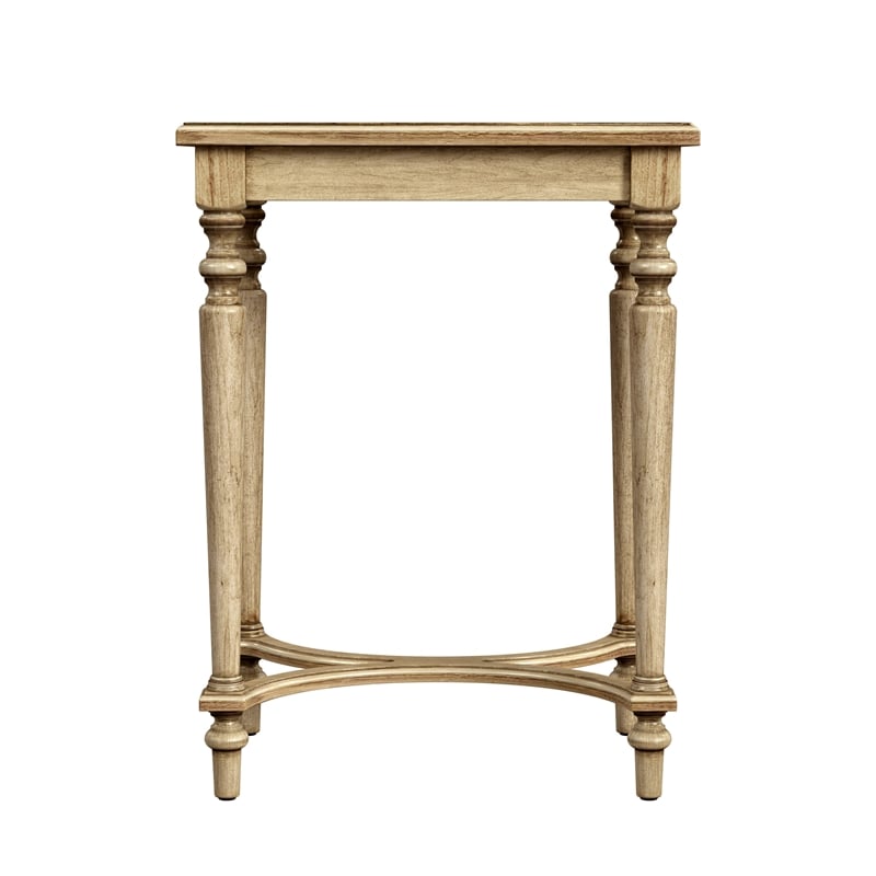 Beaumont Lane Traditional Solid Wood Inlay Accent Table in Antique Beige