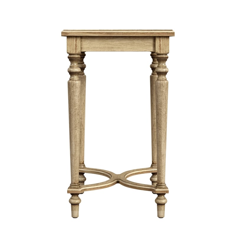 Beaumont Lane Traditional Solid Wood Inlay Accent Table in Antique Beige