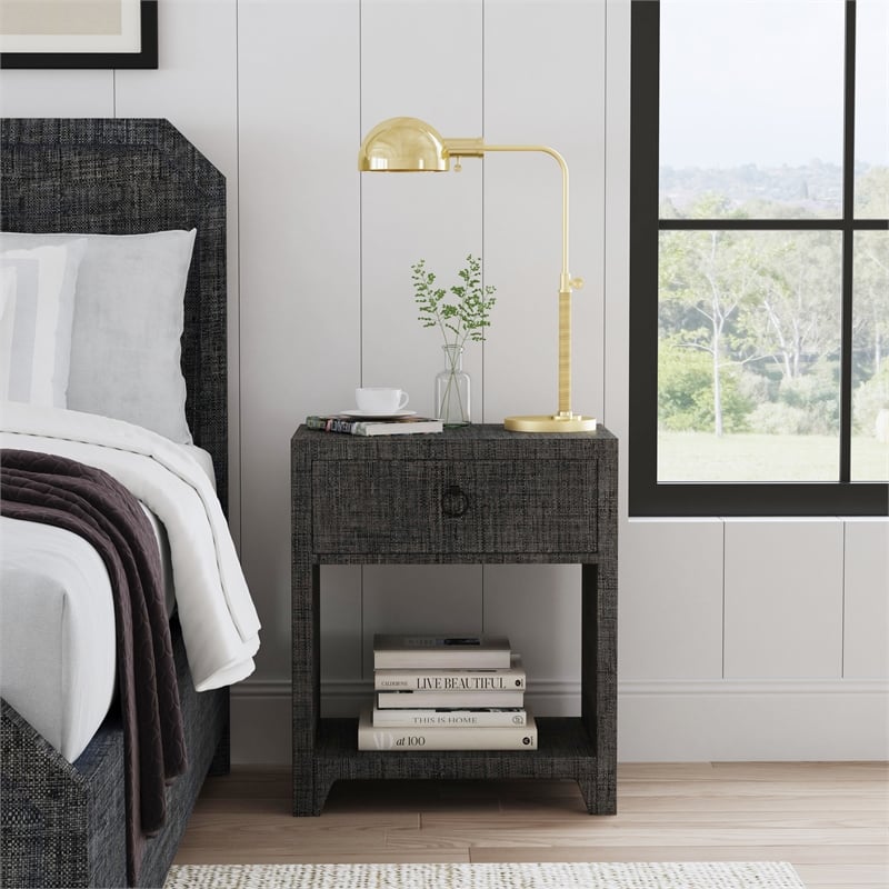 Beaumont Lane Wood Traditional 1 Drawer Nightstand in Charcoal