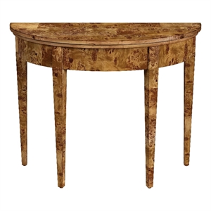 Beaumont Lane Traditional Burl Wood Demilune 36&quot Console Table in Brown
