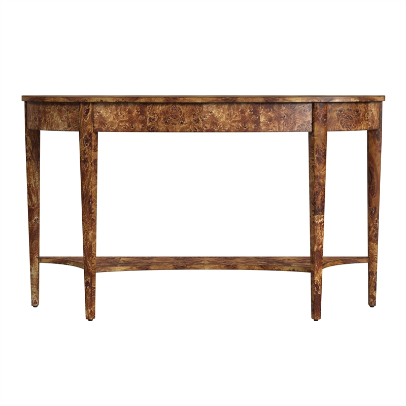 Beaumont Lane Traditional Burl Wood Demilune Console Table in Brown