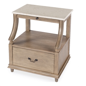 Beaumont Lane Traditional Marble And Wood 1 Drawer Nightstand in Tan/Beige