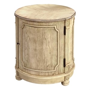 Beaumont Lane Wood Traditional 20&quotW Drum Side Table in Beige