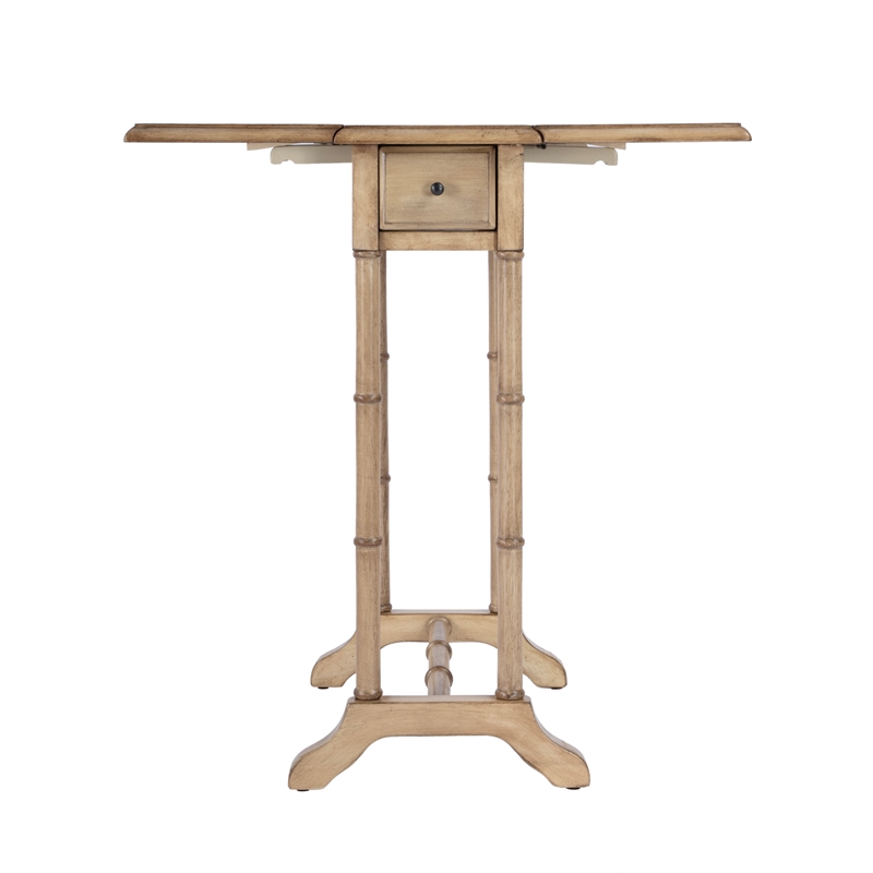 Beaumont Lane Traditional Drop-Leaf Wood Side Table In Antique Beige