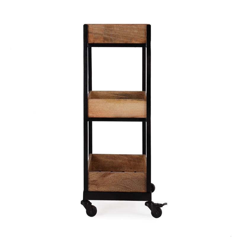 Beaumont Lane Farmhouse Rustic 3-Tier Serving Cart in Natural Mango