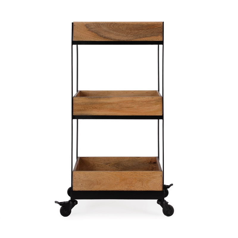 Beaumont Lane Farmhouse Rustic 3-Tier Serving Cart in Natural Mango