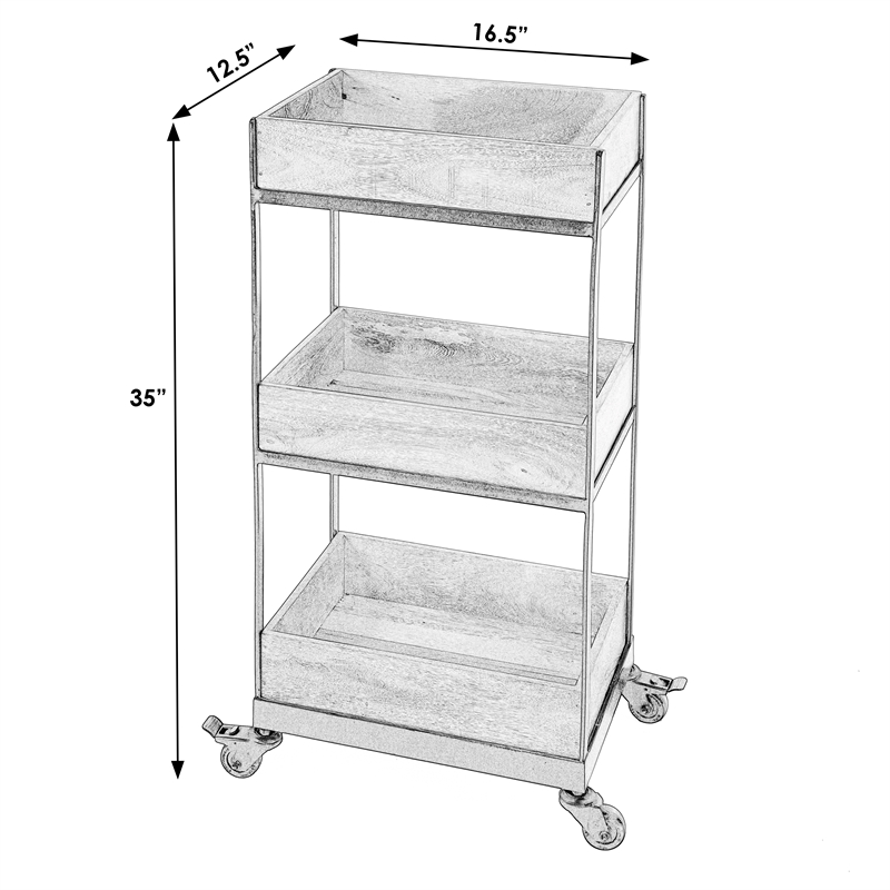 Beaumont Lane Farmhouse Rustic 3-Tier Serving Cart in Natural Mango