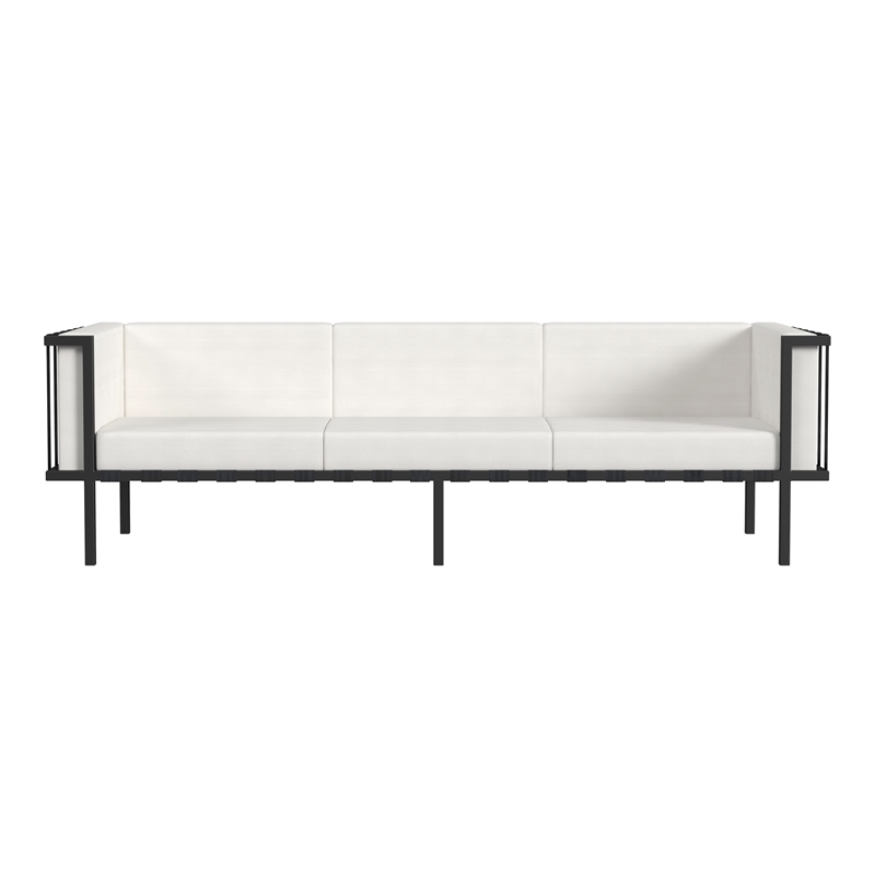 Beaumont Lane Contemporary Outdoor Patio Sofa in Black And White