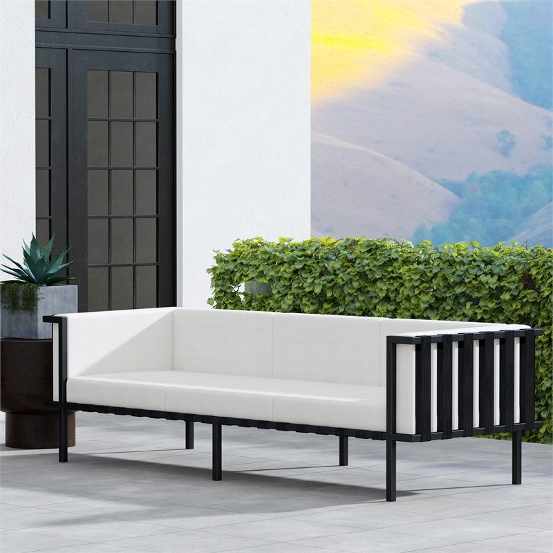 Beaumont Lane Contemporary Outdoor Patio Sofa in Black And White
