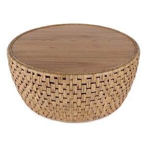 Beaumont Lane Coastal Round Rattan Drum Coffee Table in Natural Rattan