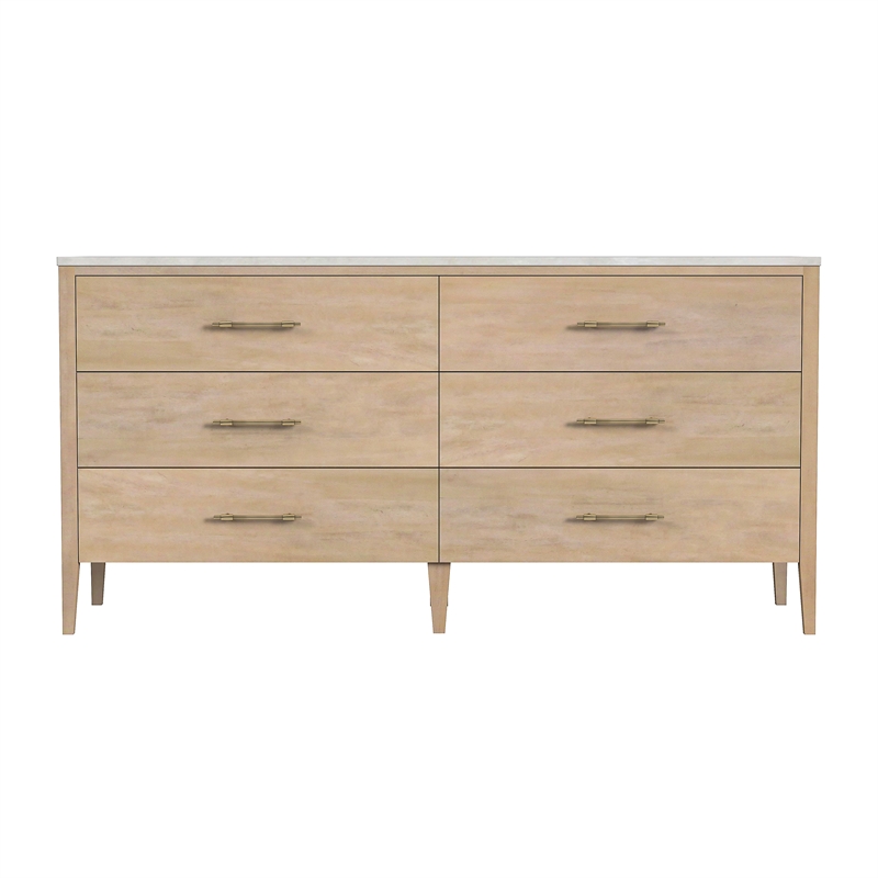 Beaumont Lane Modern 6 Drawer Wood And Marble Dresser in Light Beige