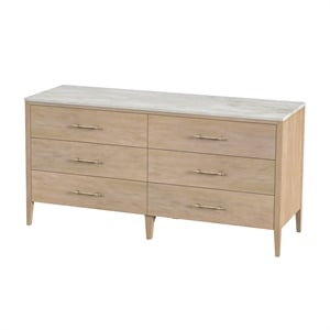 Beaumont Lane Modern 6 Drawer Wood And Marble Dresser in Light Beige