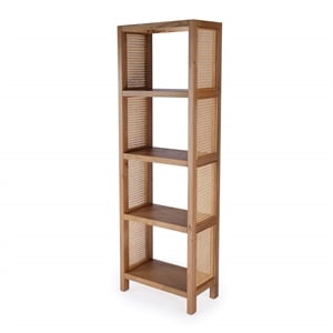 Beaumont Lane Modern Cane And Wood 4-Tier Etagere Bookcase in Brown