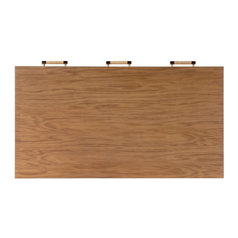 Beaumont Lane Modern Cane And Wood 3-Drawer Writing Desk in Brown