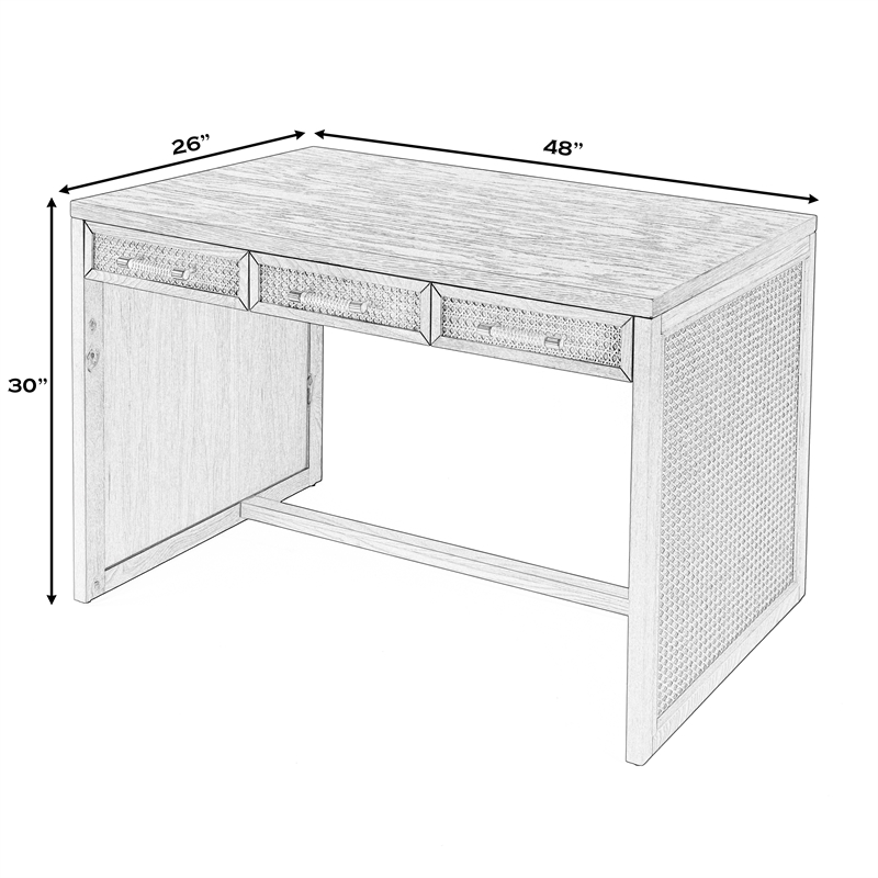 Beaumont Lane Modern Cane And Wood 3-Drawer Writing Desk in Brown