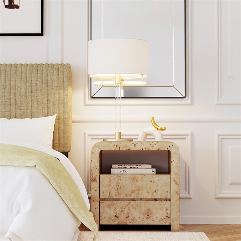Beaumont Lane Contemporary 2 Drawer Nightstand in Light Burl
