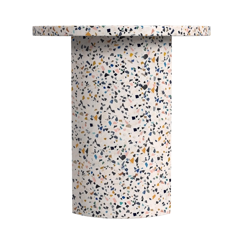 Beaumont Lane Modern Outdoor Terrazzo Side Table in White / Multicolor