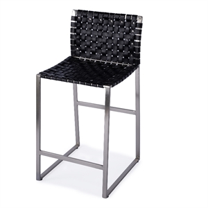 Beaumont Lane Modern 25&quot Woven Leather Counter Stool In Black
