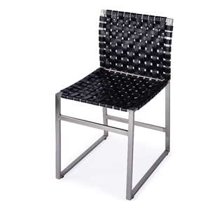 Beaumont Lane Contemporary 25&quot Woven Leather Side Chair In Black