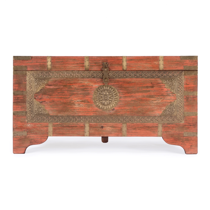 Beaumont Lane Transitional Wood Storage Trunk Coffee Table In Pink