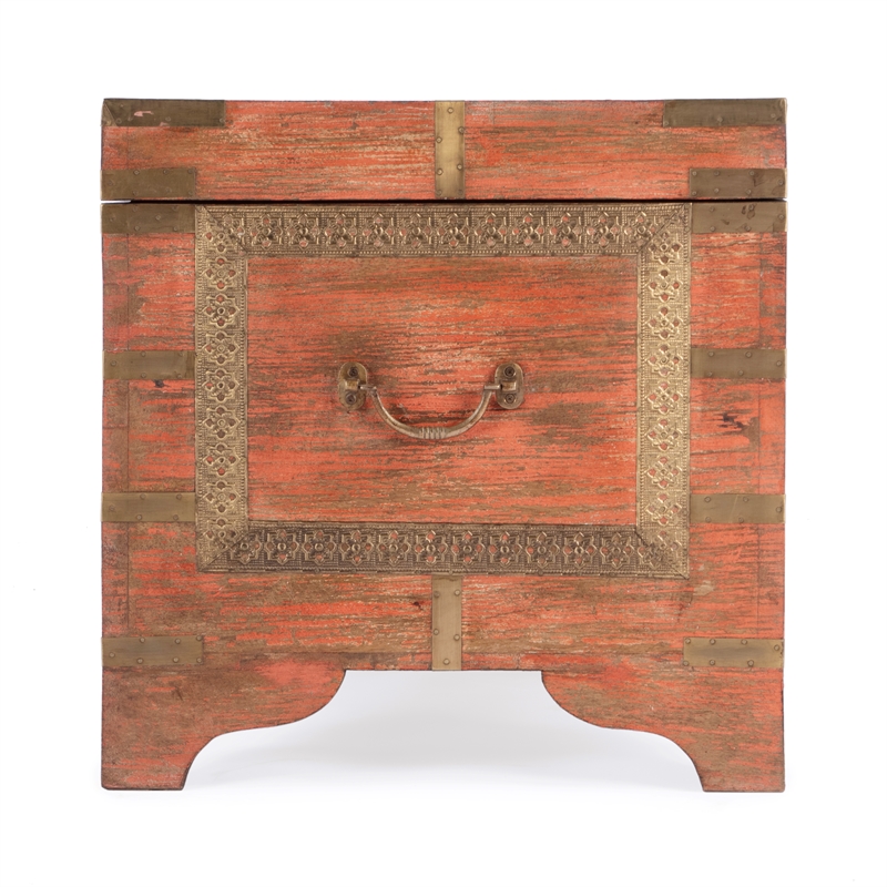 Beaumont Lane Transitional Wood Storage Trunk Coffee Table In Pink