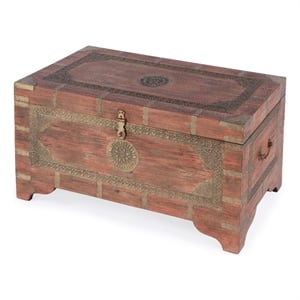 Beaumont Lane Transitional Wood Storage Trunk Coffee Table In Pink