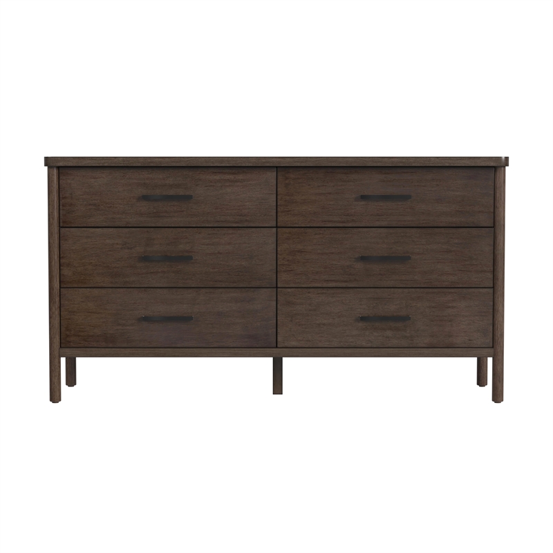Beaumont Lane Mid-Century 6 Drawer Rounded Leg Wood Dresser in Soft Brown