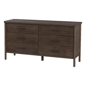 Beaumont Lane Mid-Century 6 Drawer Rounded Leg Wood Dresser in Soft Brown