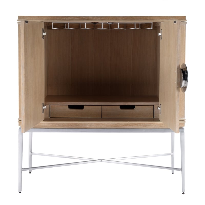 Beaumont Lane Contemporary 2- Door Wine Cabinet in Tan/Beige