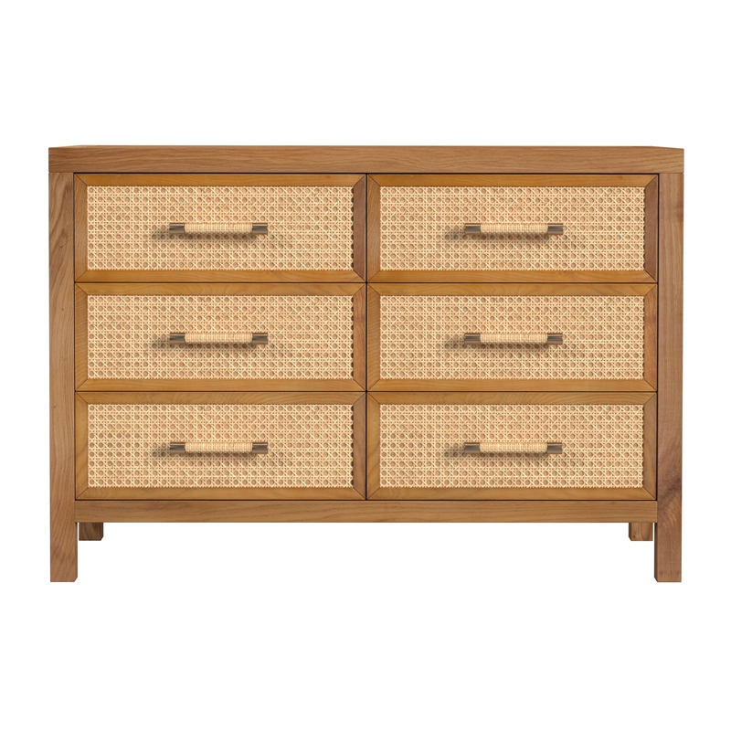 Beaumont Lane Modern Cane And Solid Wood 6-Drawer Dresser in Natural
